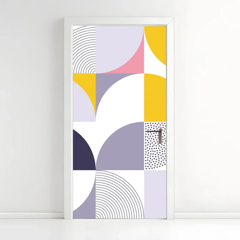 Naklejka na drzwi pastelowy geometryczny wzór z półkolami