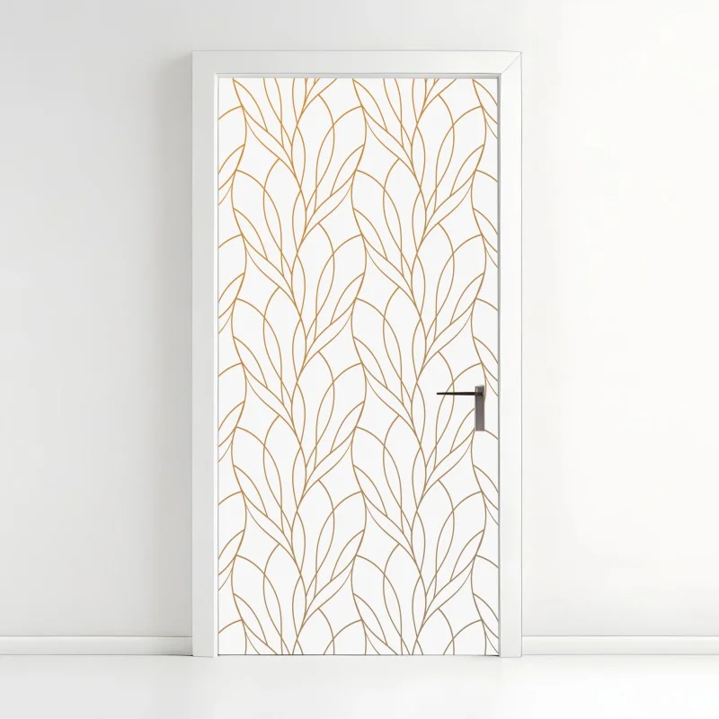 Naklejka na drzwi złoty wzór liści na białym tle