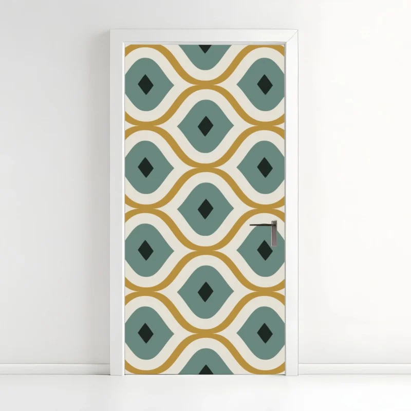 Naklejka na drzwi niebiesko-złoty geometryczny ornament