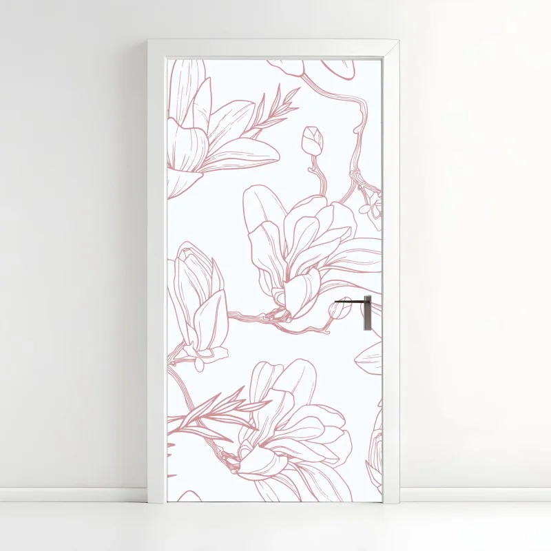 Naklejka na drzwi delikatny wzór magnolii w miękkim różu
