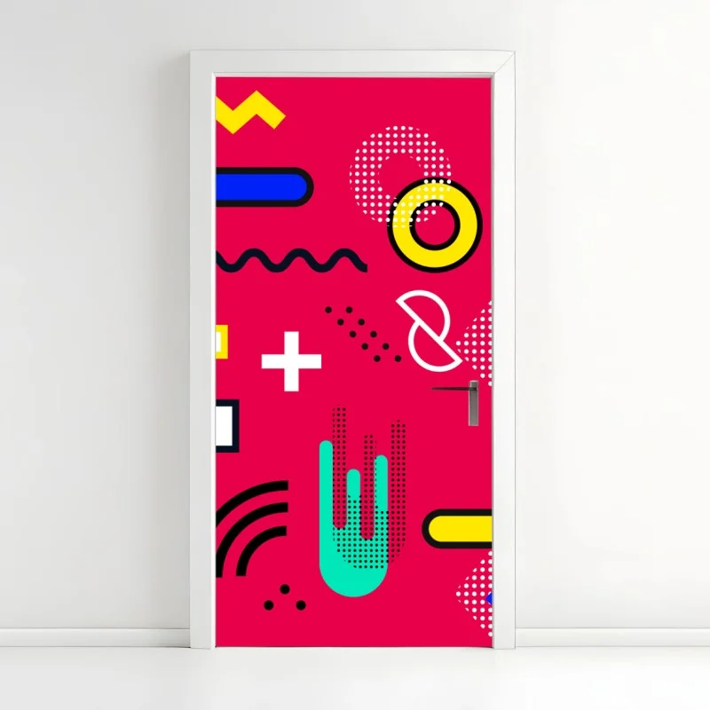 Naklejka na drzwi żywy geometryczny wzór pop