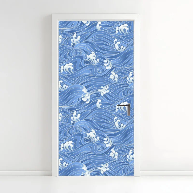 Naklejka na drzwi stylizowany Japoński wzór fal