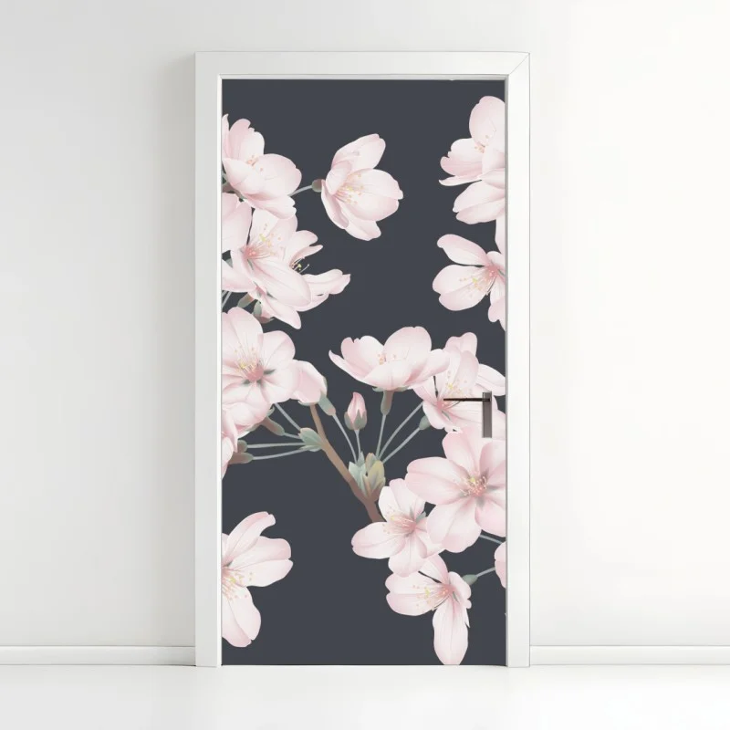 Naklejka na drzwi delikatny wzór kwiatów wiśni