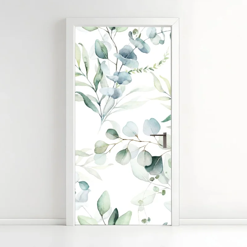 Naklejka na drzwi akwarelowy wzór eukaliptusa i liści