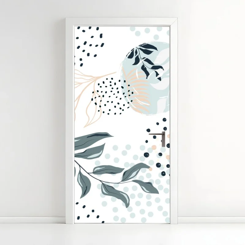 Naklejka na drzwi pastelowy botaniczny wzór abstrakcyjny