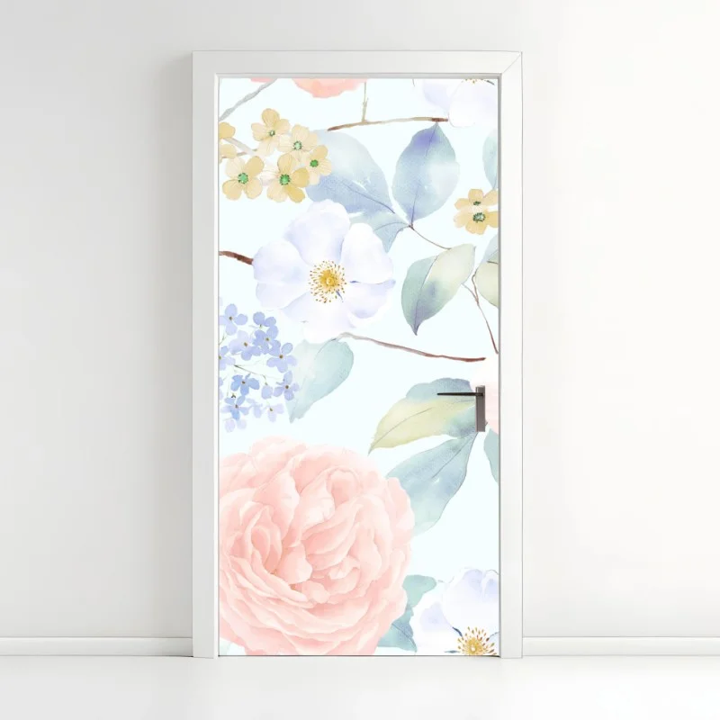 Naklejka na drzwi delikatne pastelowe kwiaty w akwareli