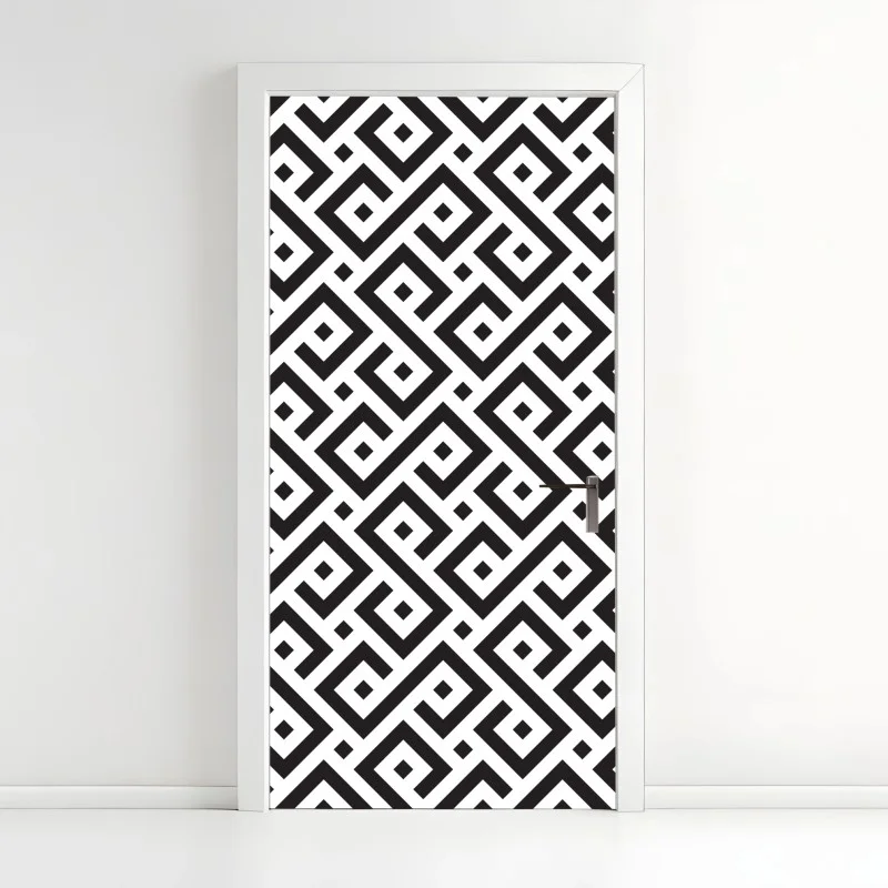 Naklejka na drzwi ponadczasowy czarno-biały geometryczny wzór