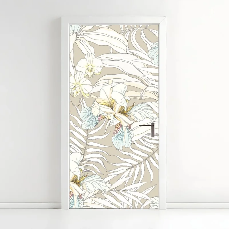 Naklejka na drzwi tropikalny wzór z kakadu i kwiatami