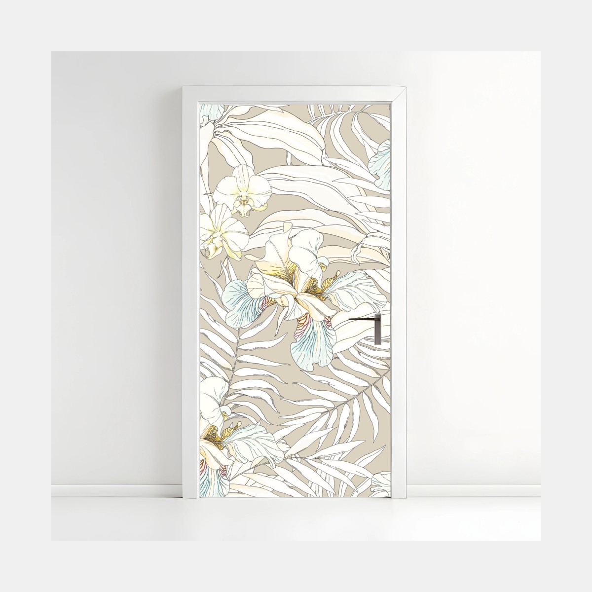Naklejka na drzwi tropikalny wzór z kakadu i kwiatami – Wallissimo®
