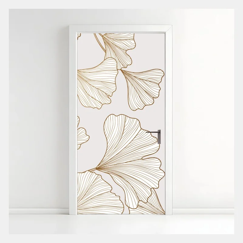 Naklejka na drzwi delikatny złoty wzór miłorzębu