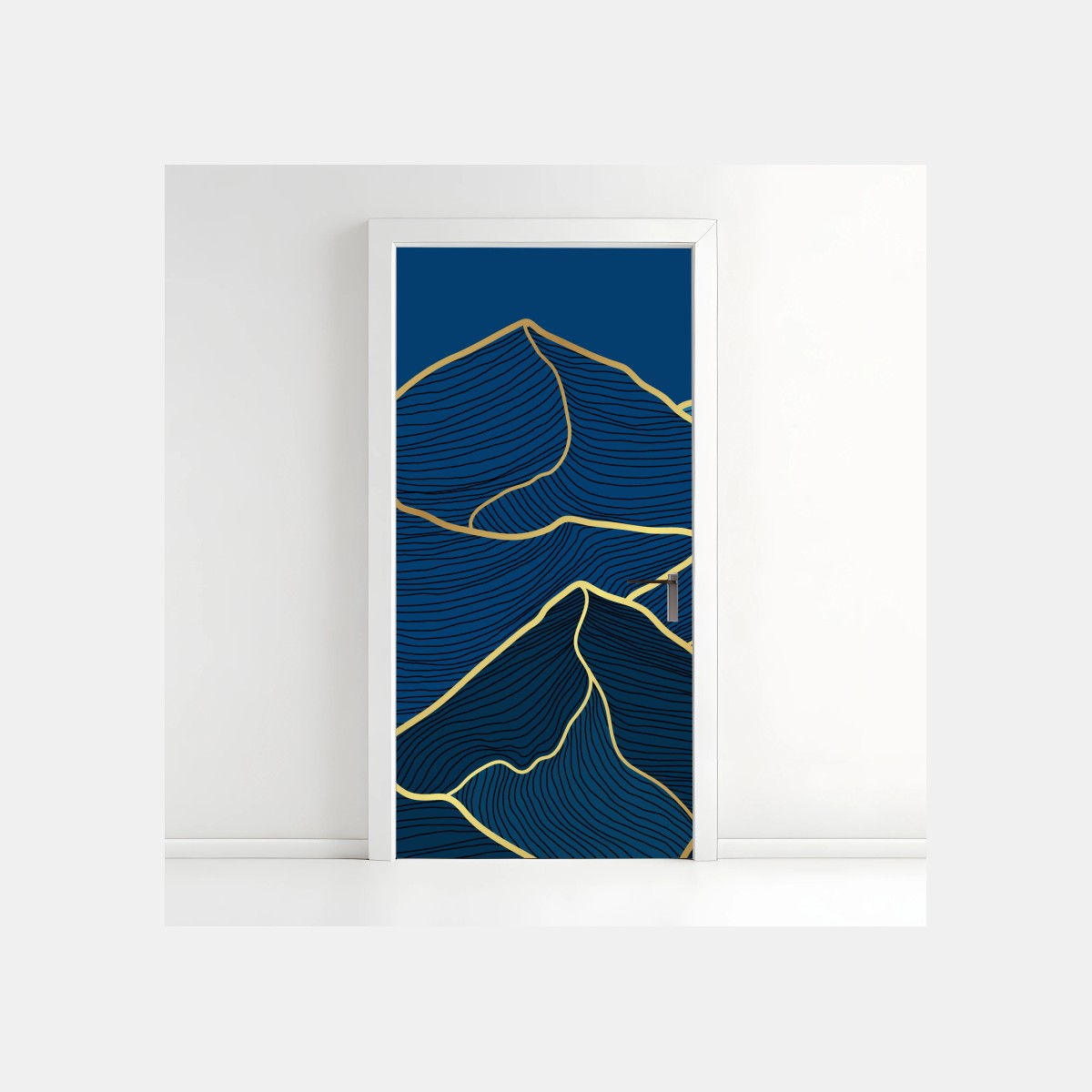 Naklejka na drzwi złote linie górskie na granatowym tle – Wallissimo®