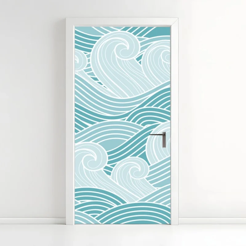 Naklejka na drzwi spokojny turkusowy wzór fal