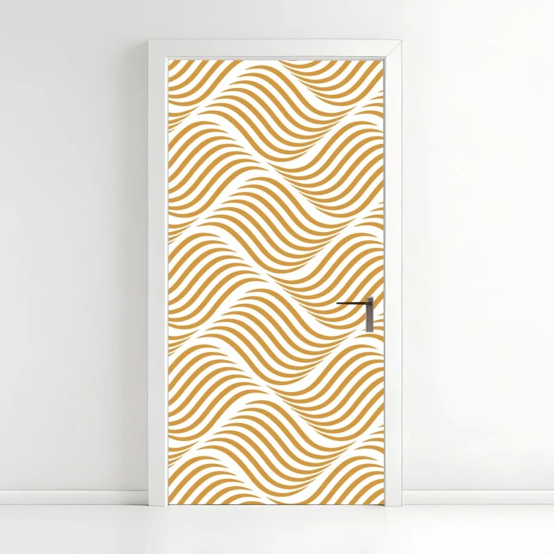 Naklejka na drzwi złoty wzór falowy do dekoracji ściennej
