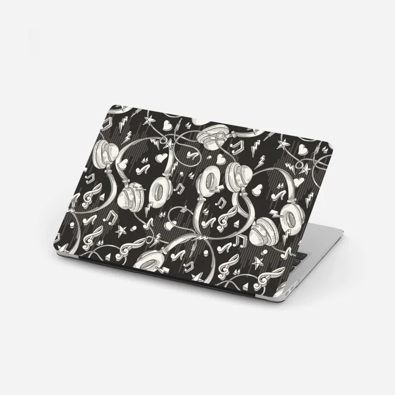 Naklejka na laptopa botaniczny wzór z kwiatami cytrusów na granatowym tle – Wallissimo®