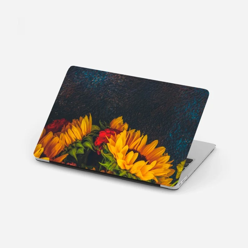 Naklejka na laptopa botaniczny wzór z kwiatami cytrusów na granatowym tle – Wallissimo®