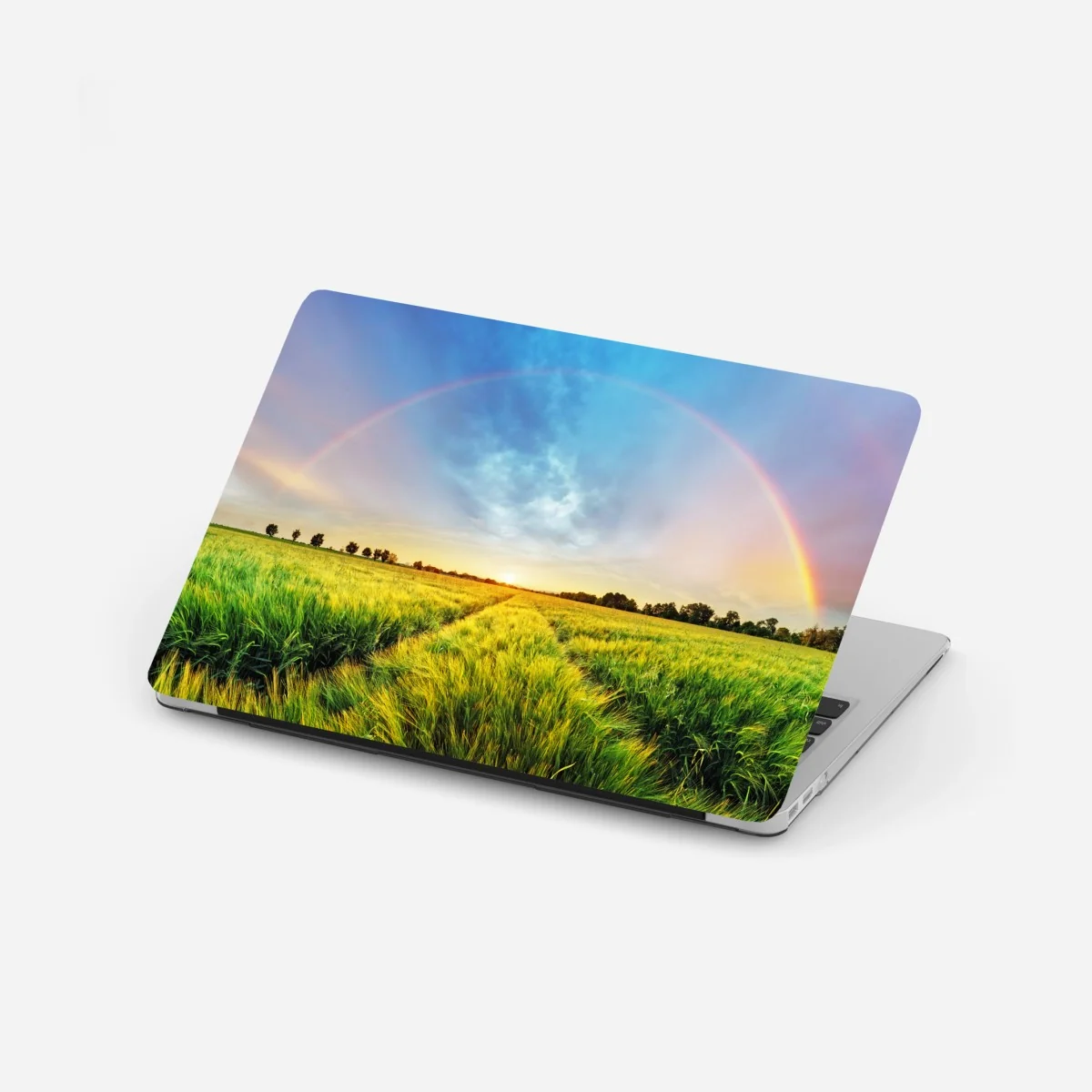 Naklejka na laptopa tęcza nad złotym polem pszenicy o zachodzie słońca – Wallissimo® Naklejka na laptopa tęcza nad złotym polem pszenicy o zachodzie słońca – Wallissimo®