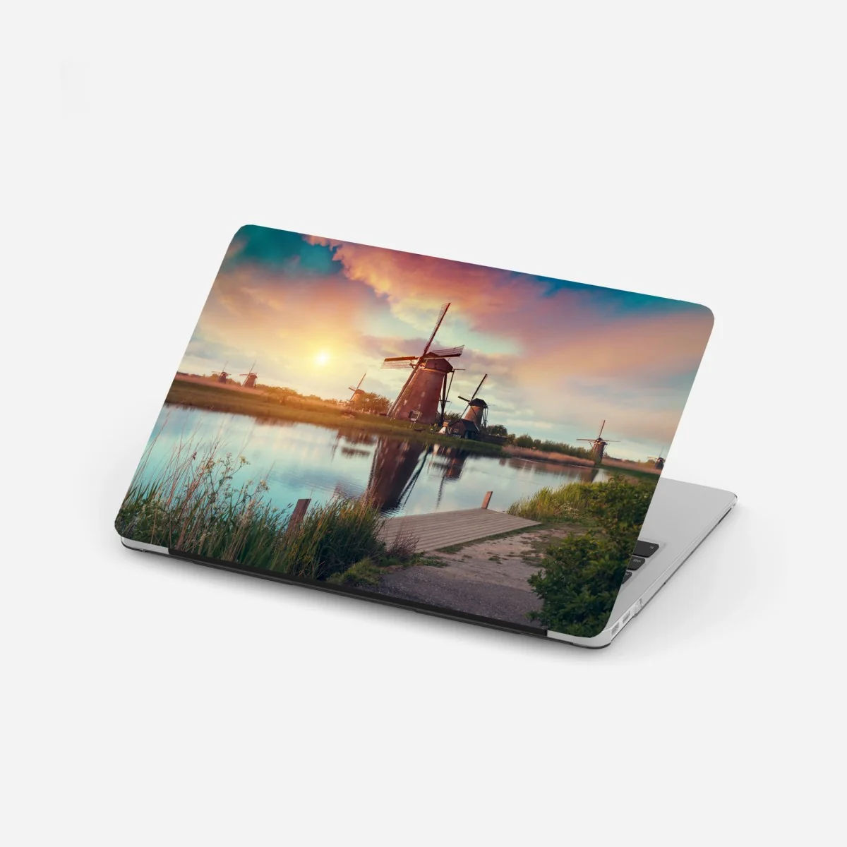 Naklejka na laptopa zachód słońca nad wiatrakami w Holandii – Wallissimo® Naklejka na laptopa zachód słońca nad wiatrakami w Holandii – Wallissimo®