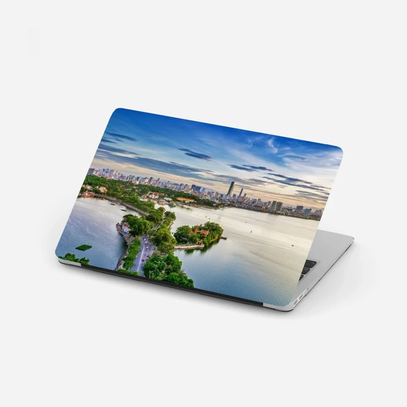 Naklejka na laptopa panorama Marina Bay o zmierzchu – Wallissimo®