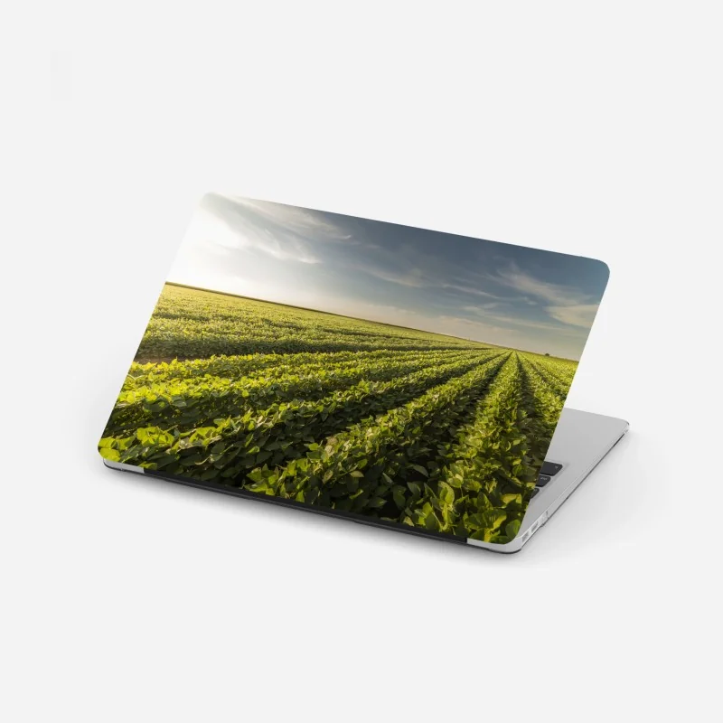 Naklejka na laptopa odrzutowiec przy zachodzie słońca na pasie startowym – Wallissimo®