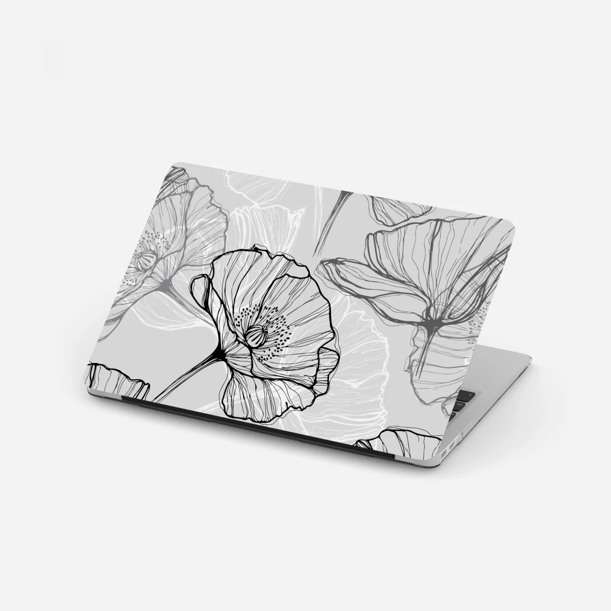 Naklejka na laptopa delikatny szary mak w rysunku liniowym – Wallissimo®