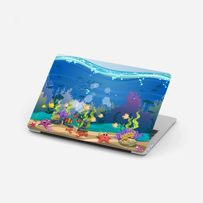 Naklejka na laptopa turkusowe tropikalne wybrzeże z palmami – Wallissimo®