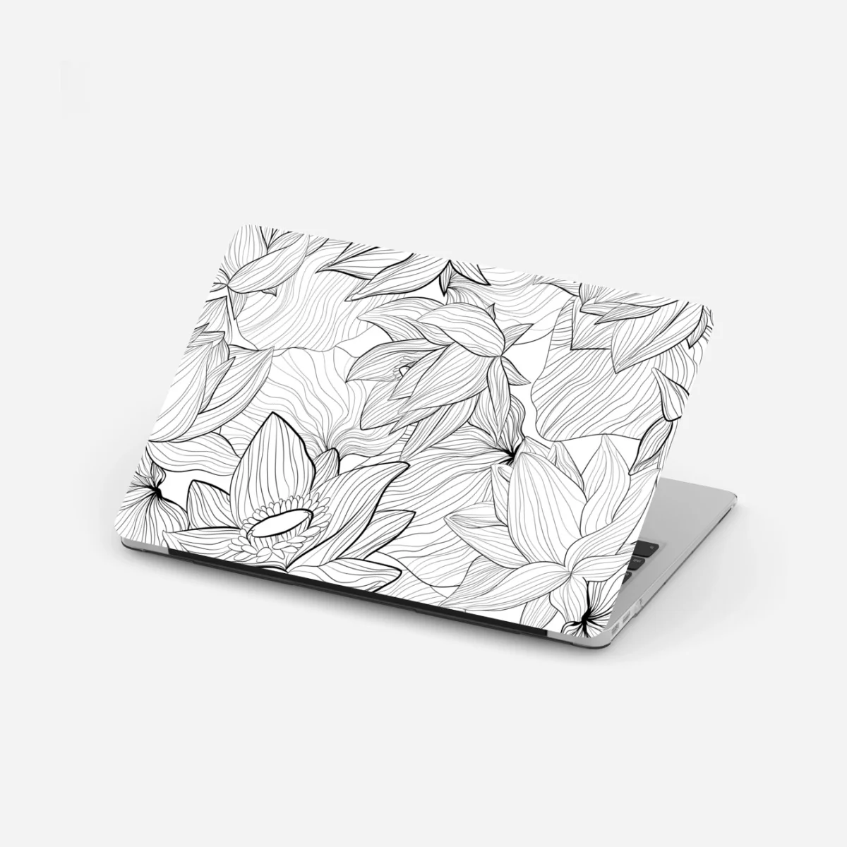 Naklejka na laptopa delikatny rysunek lotosu w czerni i bieli – Wallissimo® Naklejka na laptopa delikatny rysunek lotosu w czerni i bieli – Wallissimo®