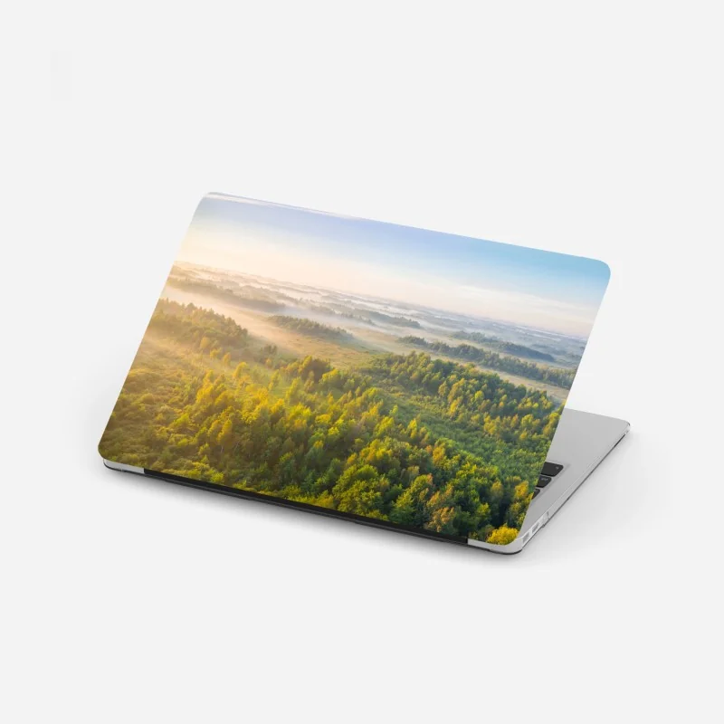 Naklejka na laptopa mglisty sosnowy las nocą – Wallissimo®