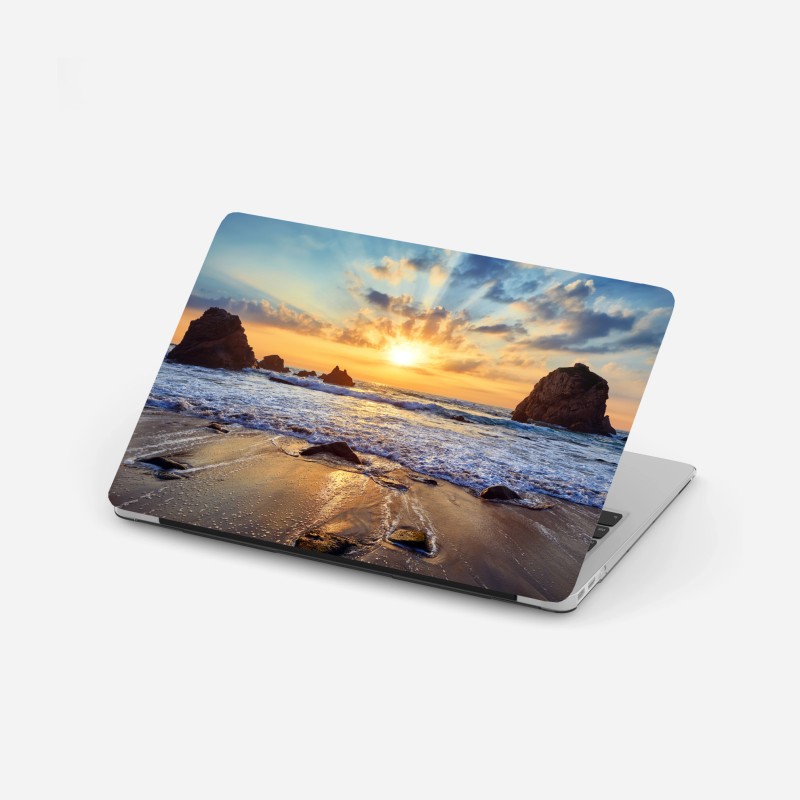 Naklejka na laptopa długa łódź na turkusowej plaży, Morze Andamańskie – Wallissimo®