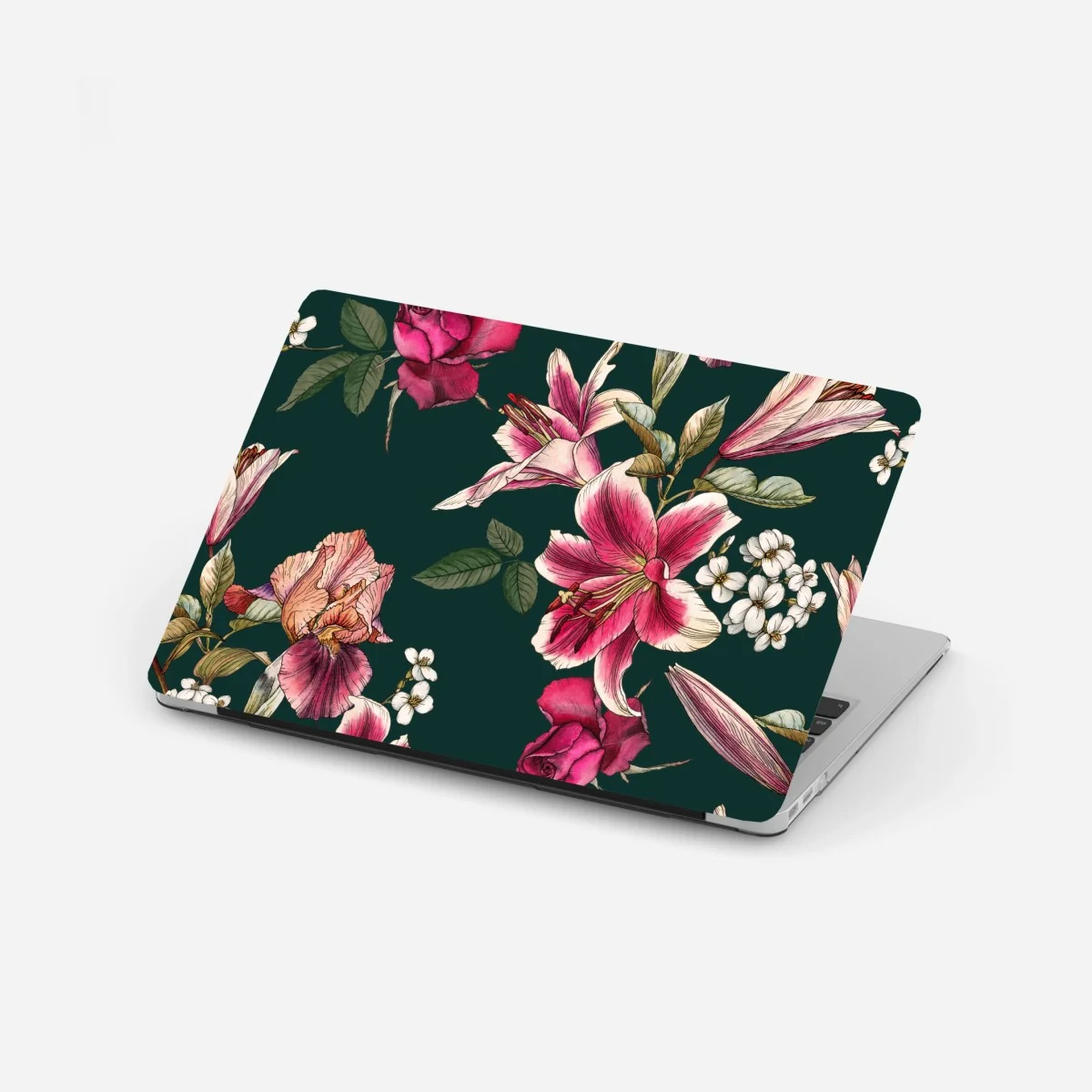 Naklejka na laptopa vintage botaniczny wzór kwiatowy na głębokiej zieleni – Wallissimo® Naklejka na laptopa vintage botaniczny wzór kwiatowy na głębokiej zieleni – Wallissimo®
