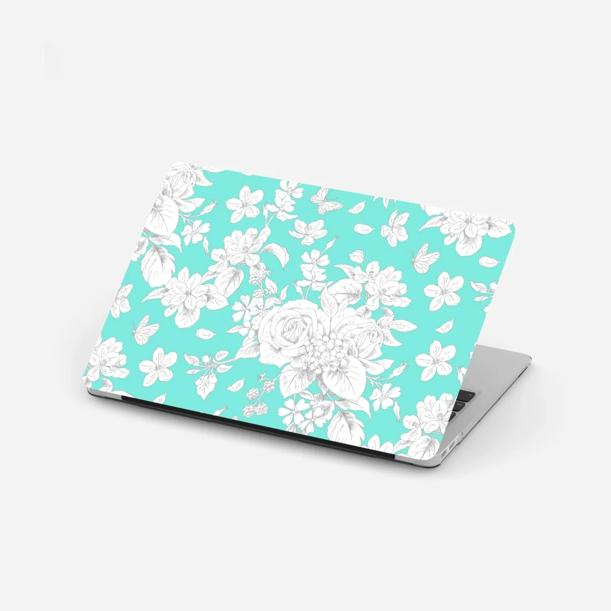 Naklejka na laptopa turkusowy wzór botaniczny z kwiatami – Wallissimo® Naklejka na laptopa turkusowy wzór botaniczny z kwiatami – Wallissimo®