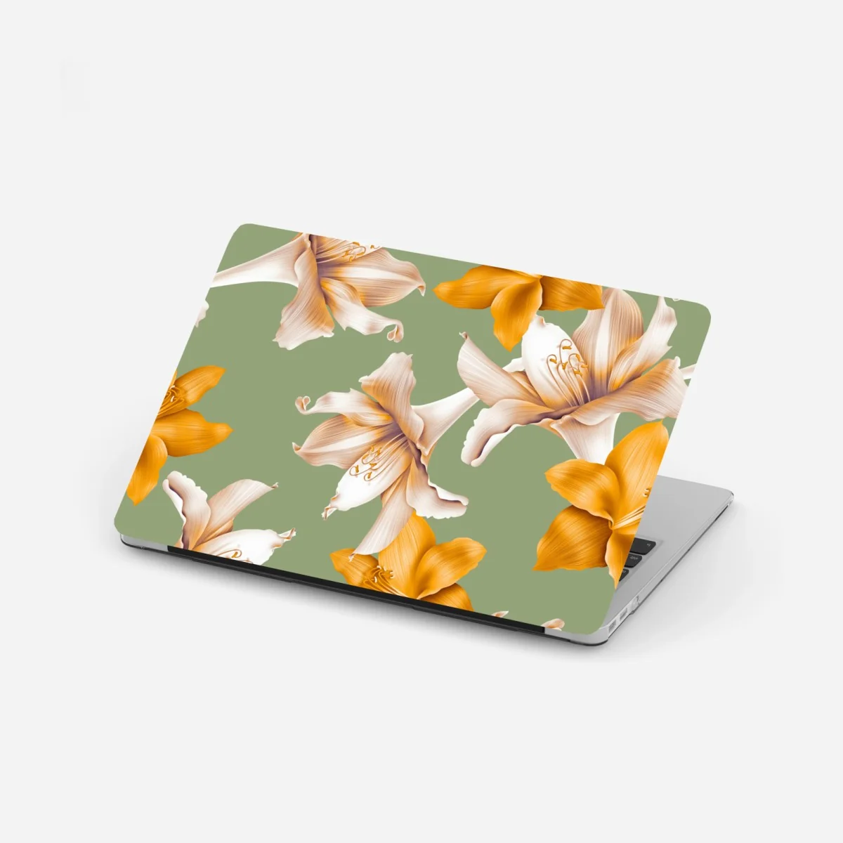 Naklejka na laptopa złote lilie wzór botaniczny – Wallissimo® Naklejka na laptopa złote lilie wzór botaniczny – Wallissimo®