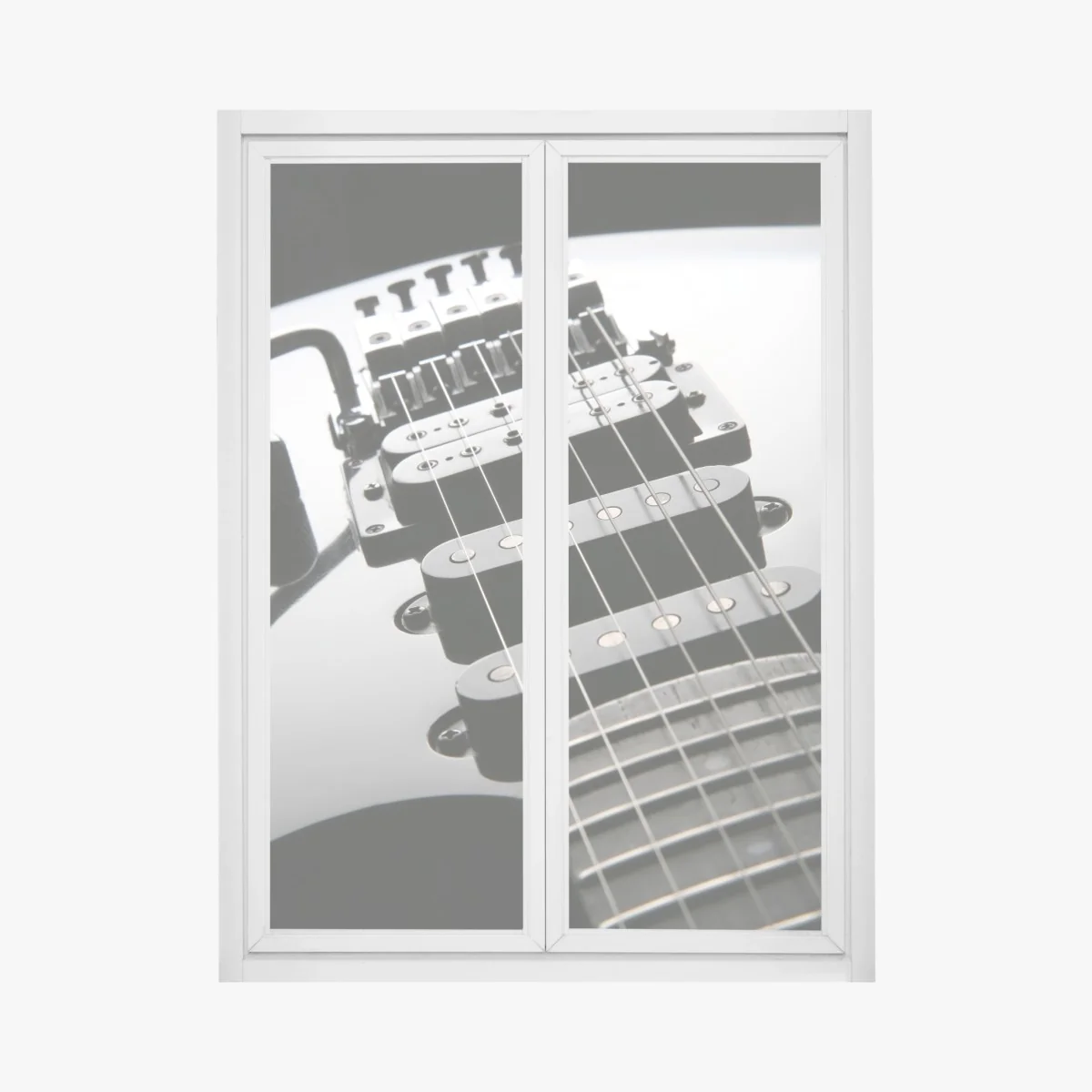 Naklejka na okno zbliżenie czarnej gitary elektrycznej – Wallissimo® Naklejka na okno zbliżenie czarnej gitary elektrycznej – Wallissimo®