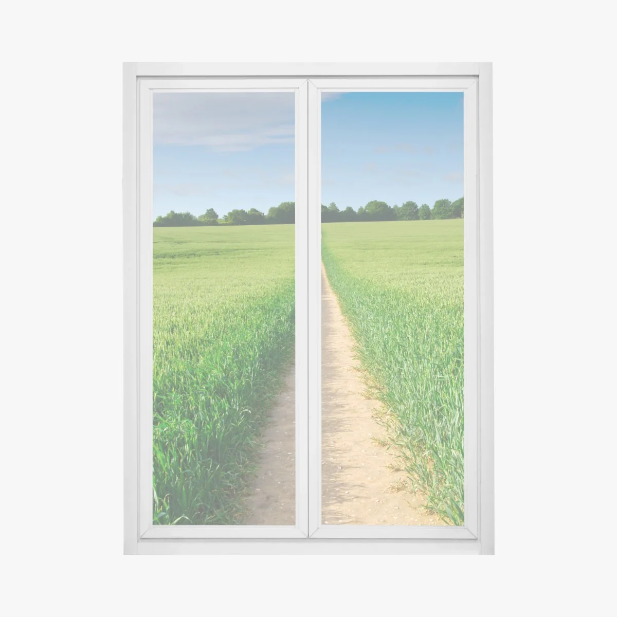 Naklejka na okno słoneczna ścieżka przez zieloną łąkę – Wallissimo® Naklejka na okno słoneczna ścieżka przez zieloną łąkę – Wallissimo®
