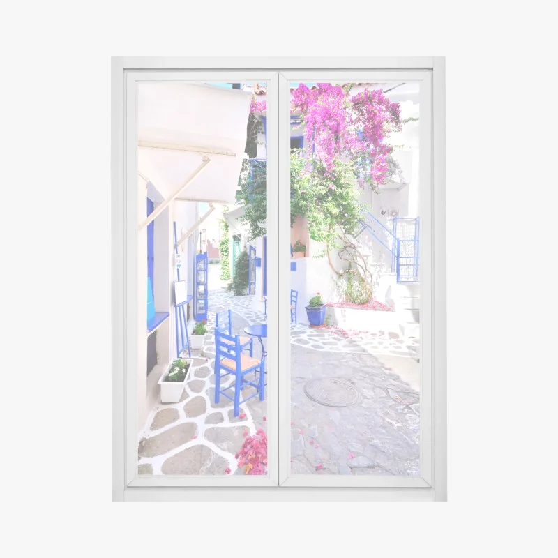 Naklejka na okno turkusowe tropikalne wybrzeże z palmami – Wallissimo®