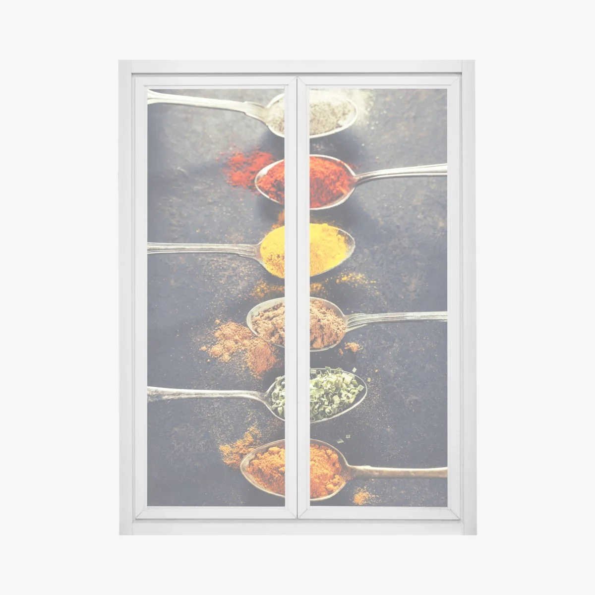 Naklejka na okno kolorowe łyżki z przyprawami – Wallissimo® Naklejka na okno kolorowe łyżki z przyprawami – Wallissimo®