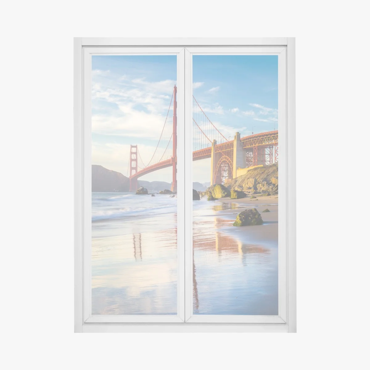 Naklejka na okno most Golden Gate odbicie na brzegu – Wallissimo® Naklejka na okno most Golden Gate odbicie na brzegu – Wallissimo®