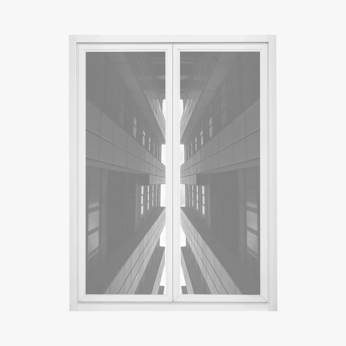 Naklejka na okno pionowa miejska symetria w monochromie – Wallissimo® Naklejka na okno pionowa miejska symetria w monochromie – Wallissimo®