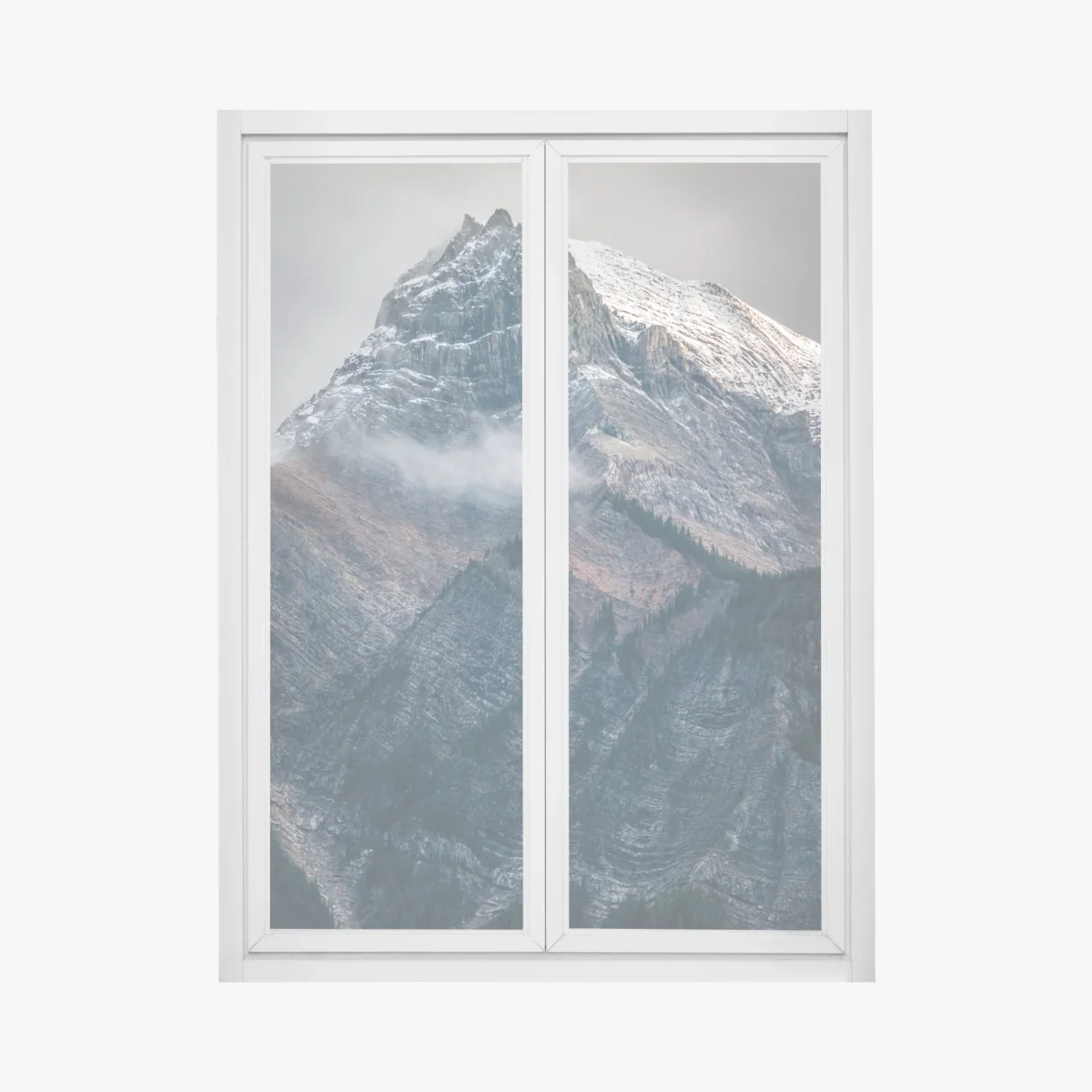 Naklejka na okno dramatyczny alpejski szczyt we mgle – Wallissimo® Naklejka na okno dramatyczny alpejski szczyt we mgle – Wallissimo®