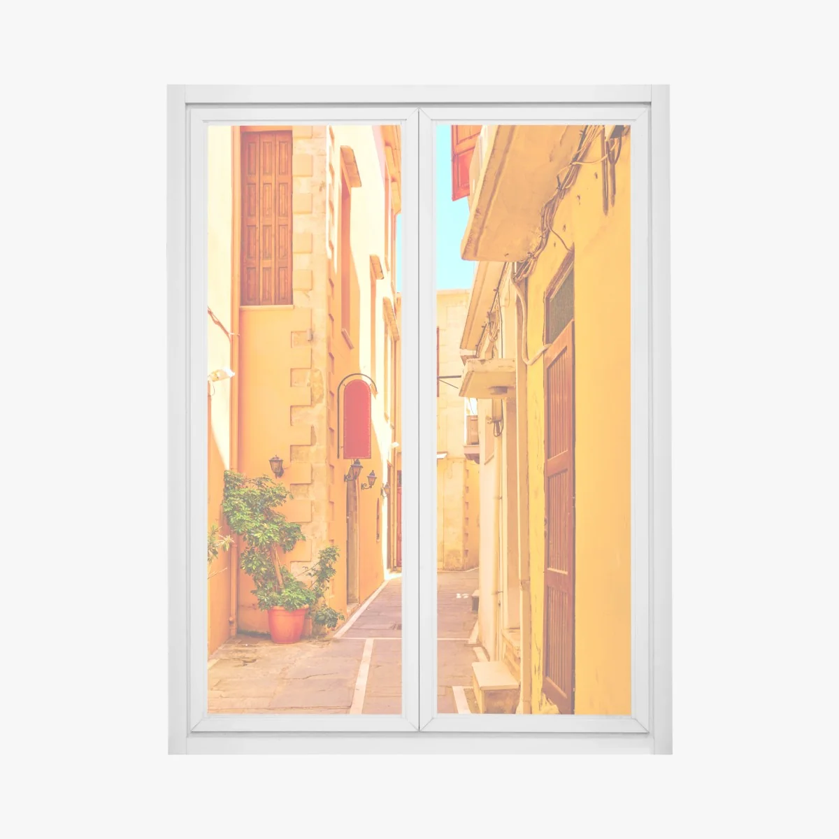Naklejka na okno słoneczna żółta uliczka w Rethymno, Kreta – Wallissimo® Naklejka na okno słoneczna żółta uliczka w Rethymno, Kreta – Wallissimo®