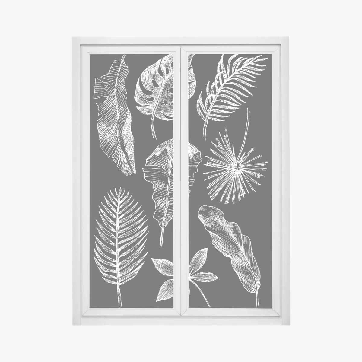 Naklejka na okno monochromatyczna kompozycja liści – Wallissimo® Naklejka na okno monochromatyczna kompozycja liści – Wallissimo®