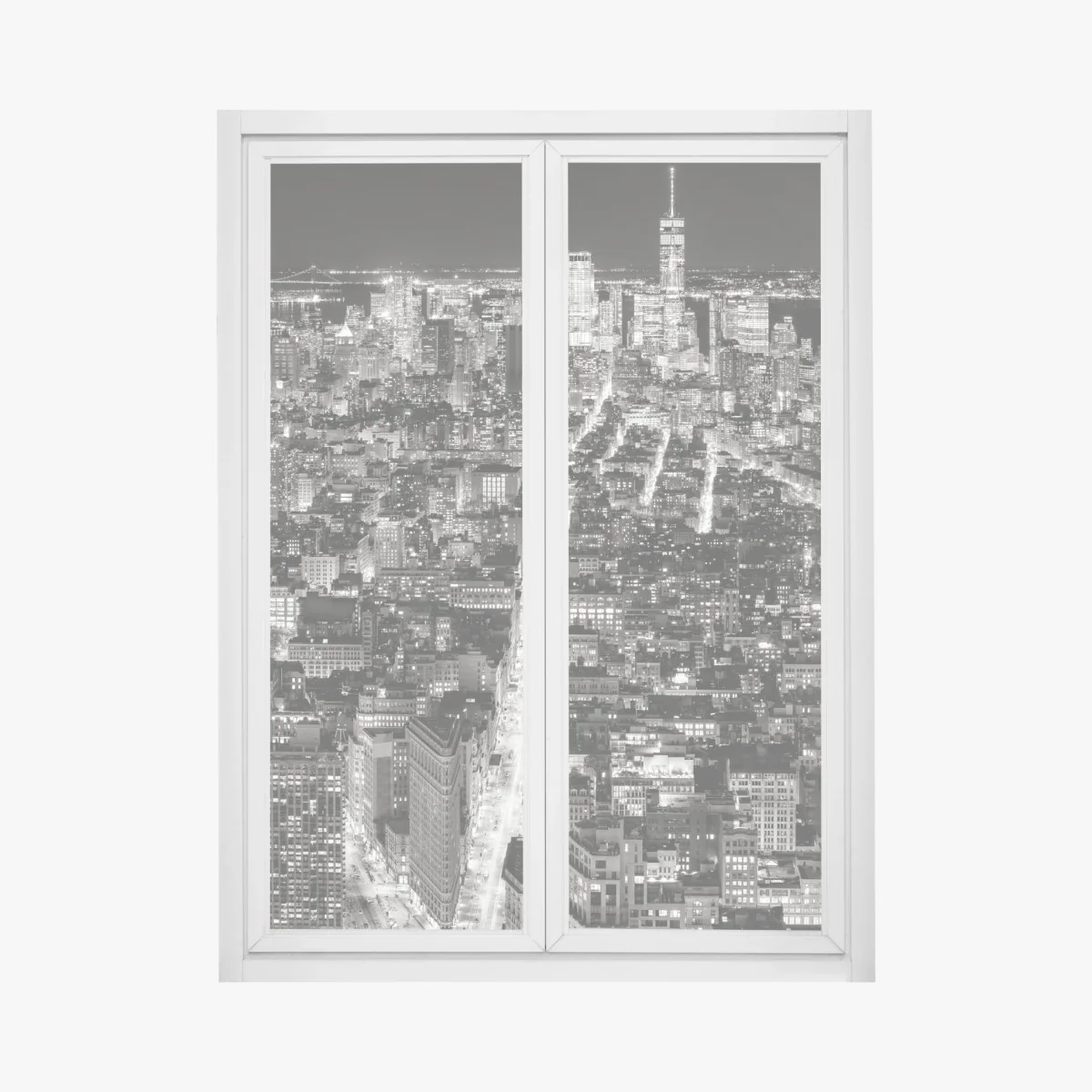 Naklejka na okno monochromatyczna panorama miasta nocą – Wallissimo® Naklejka na okno monochromatyczna panorama miasta nocą – Wallissimo®