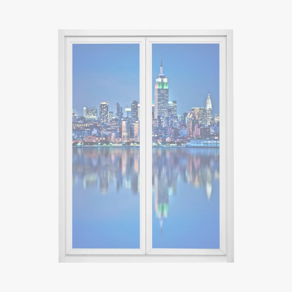 Naklejka na okno Nowy Jork nocna panorama z odbiciem – Wallissimo® Naklejka na okno Nowy Jork nocna panorama z odbiciem – Wallissimo®