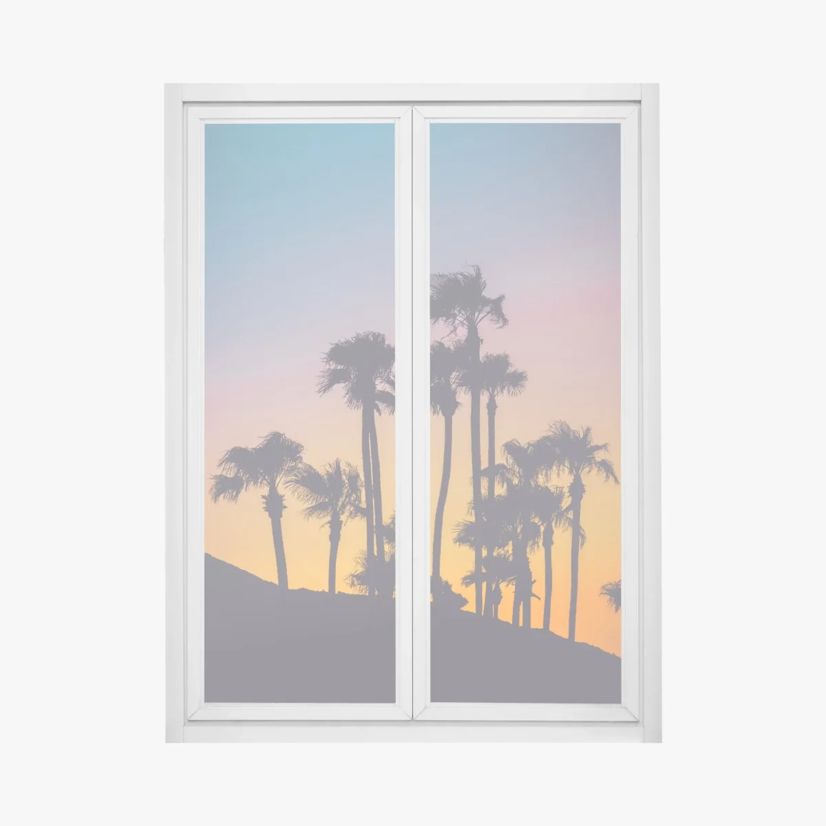 Naklejka na okno retro tropikalne palmy o zachodzie słońca – Wallissimo® Naklejka na okno retro tropikalne palmy o zachodzie słońca – Wallissimo®