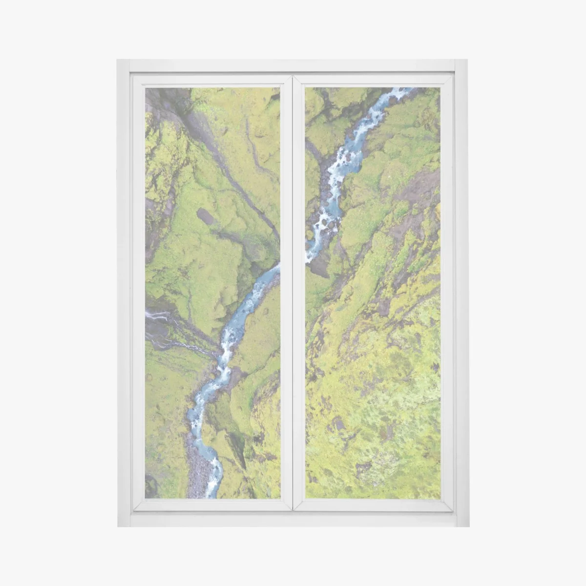 Naklejka na okno rzeka z lotu ptaka w mchem porośniętym wąwozie – Wallissimo® Naklejka na okno rzeka z lotu ptaka w mchem porośniętym wąwozie – Wallissimo®