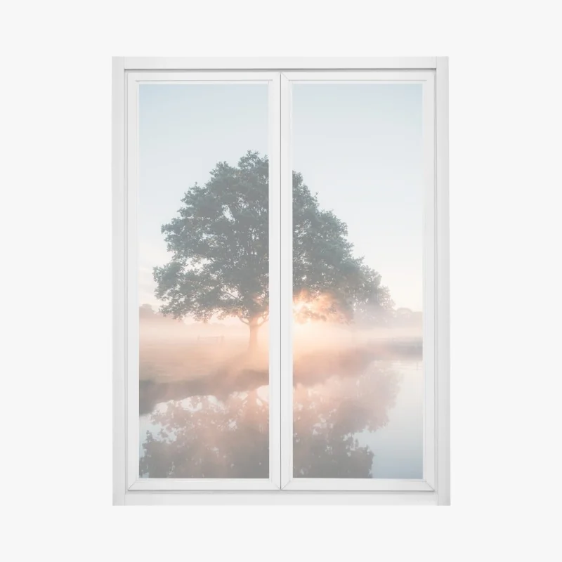 Naklejka na okno mglisty poranek nad Lacu Roșu – Wallissimo®