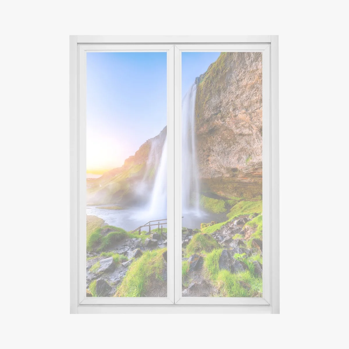 Naklejka na okno Seljalandsfoss wodospad o zachodzie słońca – Wallissimo® Naklejka na okno Seljalandsfoss wodospad o zachodzie słońca – Wallissimo®