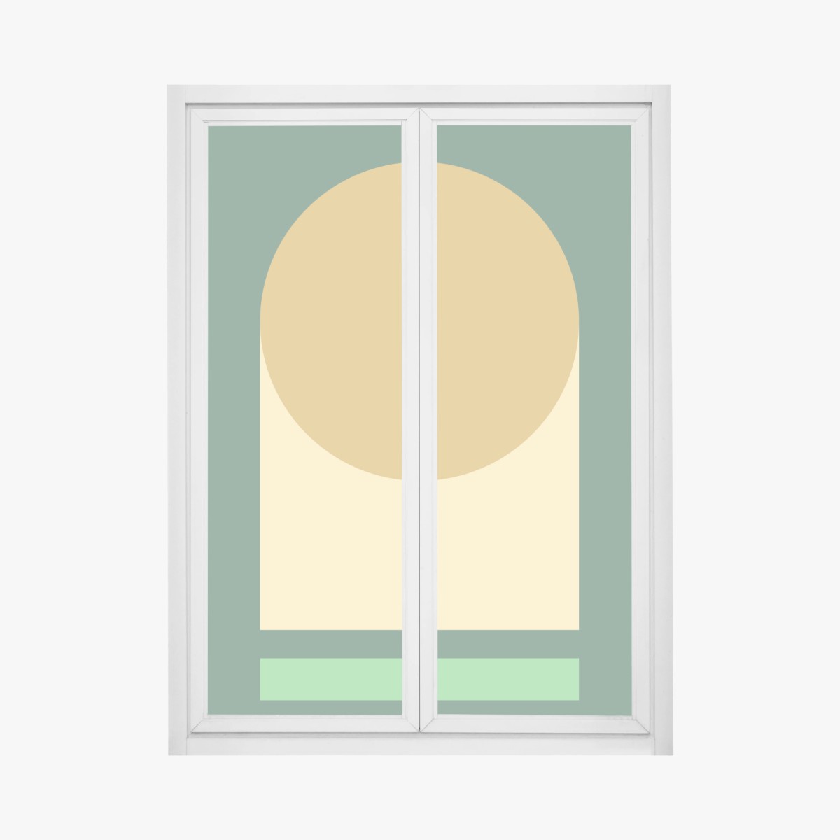 Naklejka na okno złote słońce nad geometrycznym blokiem – Wallissimo®