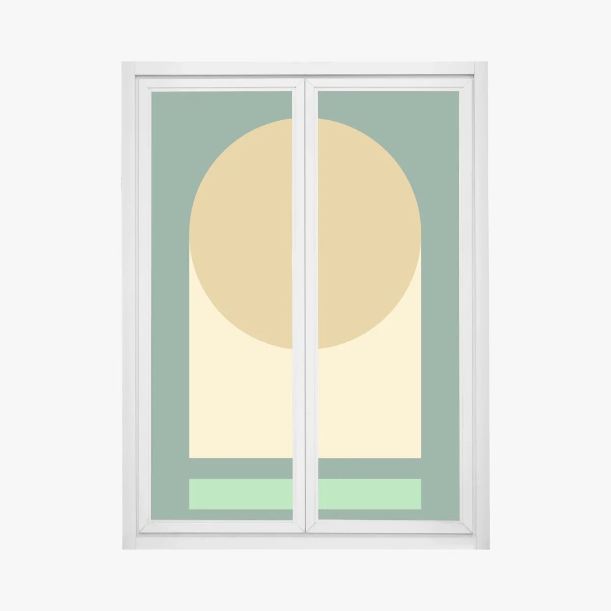 Naklejka na okno złote słońce nad geometrycznym blokiem – Wallissimo® Naklejka na okno złote słońce nad geometrycznym blokiem – Wallissimo®