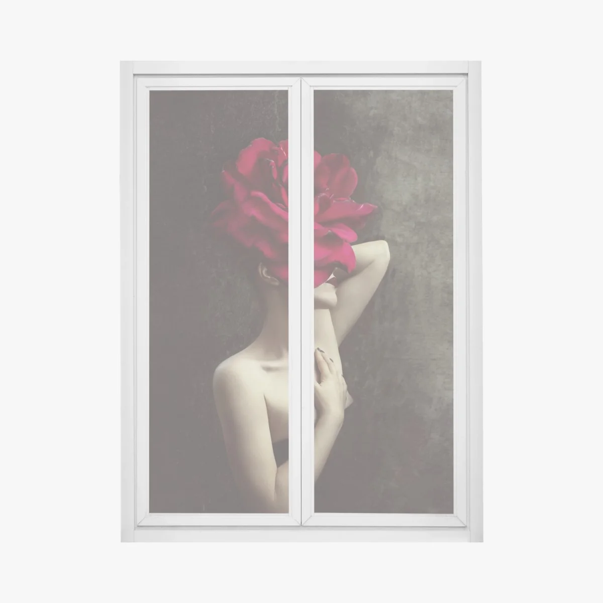 Naklejka na okno kobieta z głową z róży surrealistyczny portret – Wallissimo® Naklejka na okno kobieta z głową z róży surrealistyczny portret – Wallissimo®