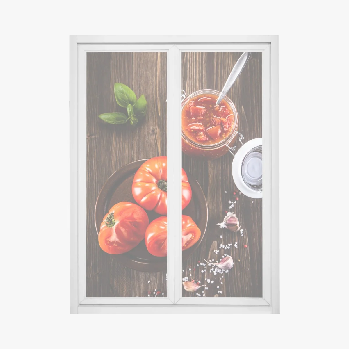 Naklejka na okno świeże pomidory i domowy sos – Wallissimo® Naklejka na okno świeże pomidory i domowy sos – Wallissimo®